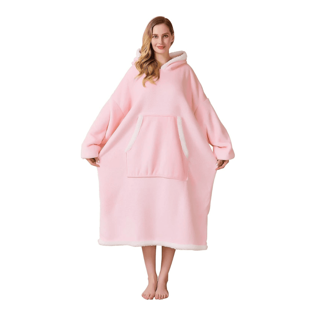 Wearable Blanket Hoodie Pink for Women and Men, Oversized Sherpa Sweatshirt with Hood Pocket and Sleeves, Super Soft Warm Comfy One Size Fits All 0