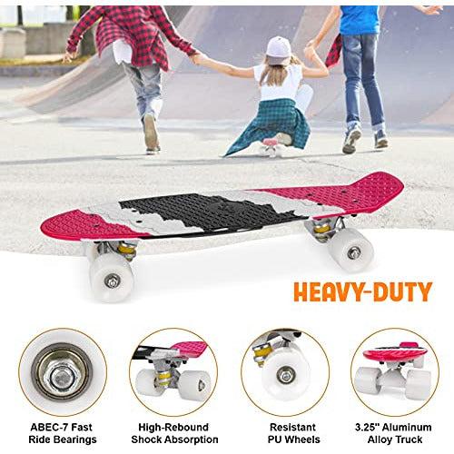 ANIMILES Complete 22â Skateboard with LED Light up Wheels for Kids, Mini Cruiser Retro Skateboards for Boys Girls Teens Youths Beginners (Red) 2