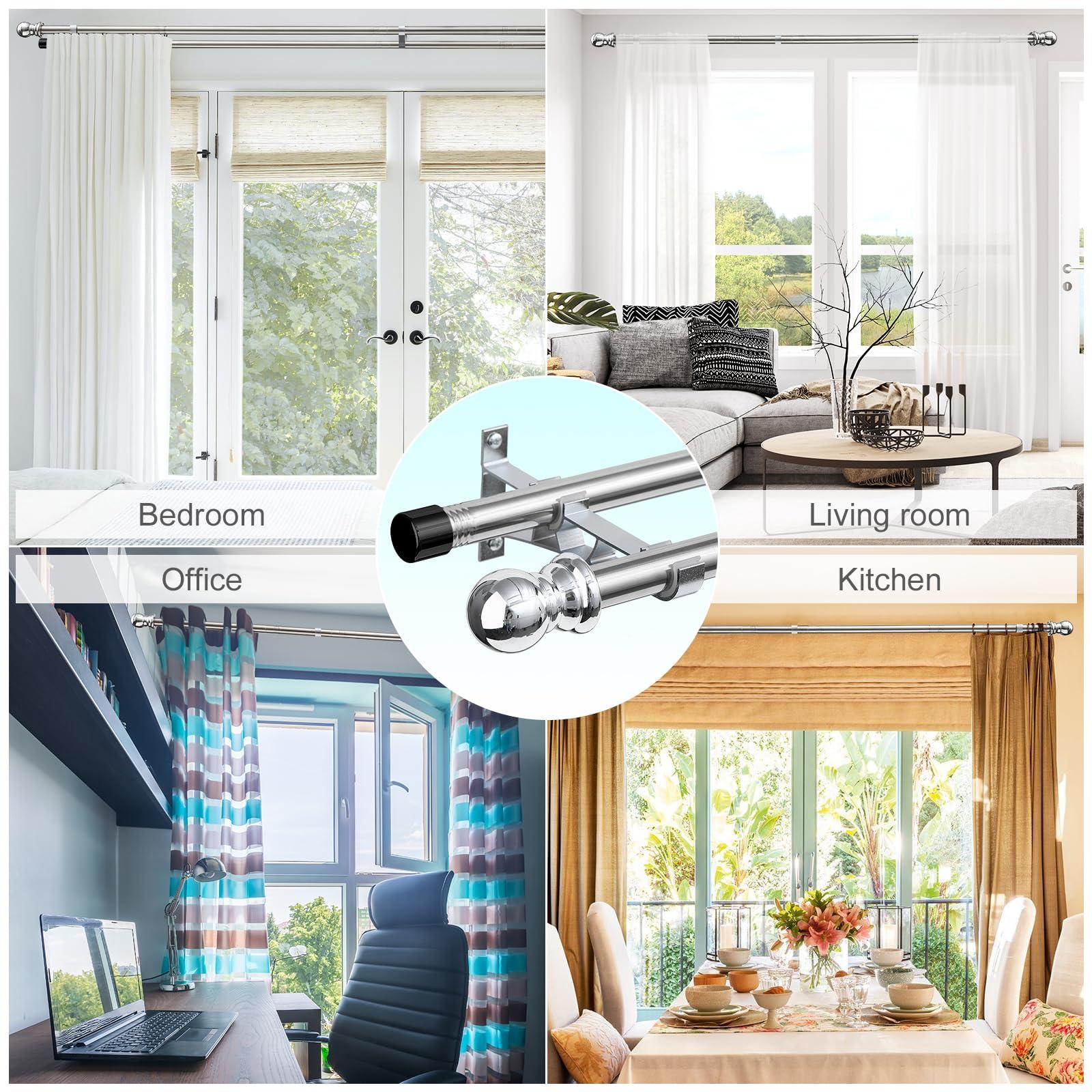 INFLATION Double Curtain Rods for Windows 76-113 cm, 2.5 cm Heavy Duty Double Window Rods - Adjustable Decorative Silver Curtain Rod for Sliding Glass Door, Patio, Bedroom, Kitchen, Bathroom 3