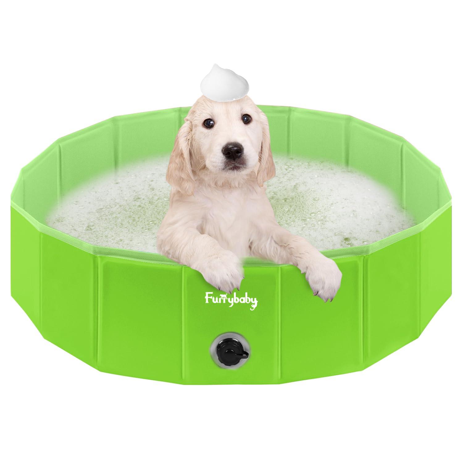 furrybaby Dog Pool, Durable Dog Paddling Pool with Quick Drainage Hole, Foldable and Non Inflatable, Thickened Kids Paddling Pool Small for Garden Baby Pet Puppy Cat Bath (Green 80cm) 0