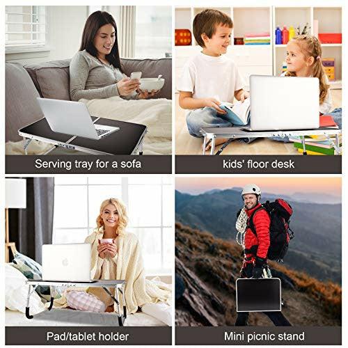 SMTTW Foldable Laptop Table for Bed, Bed Desk for Laptop and Writing, Small Folding Table Portable, Lightweight Mini Picnic Desk, Breakfast Serving Bed Tray for Eating and Laptops(Black) 4