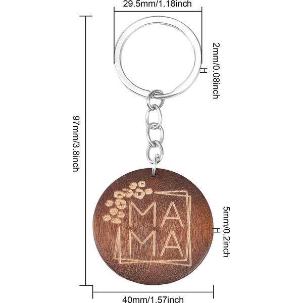 CHGCRAFT 20Pcs Moms- Engraved Wood Key Chain Engraved Wooden Flat Round Pendant Keychains with Iron Finding Key Chain Accessory, Coconut Brown 1