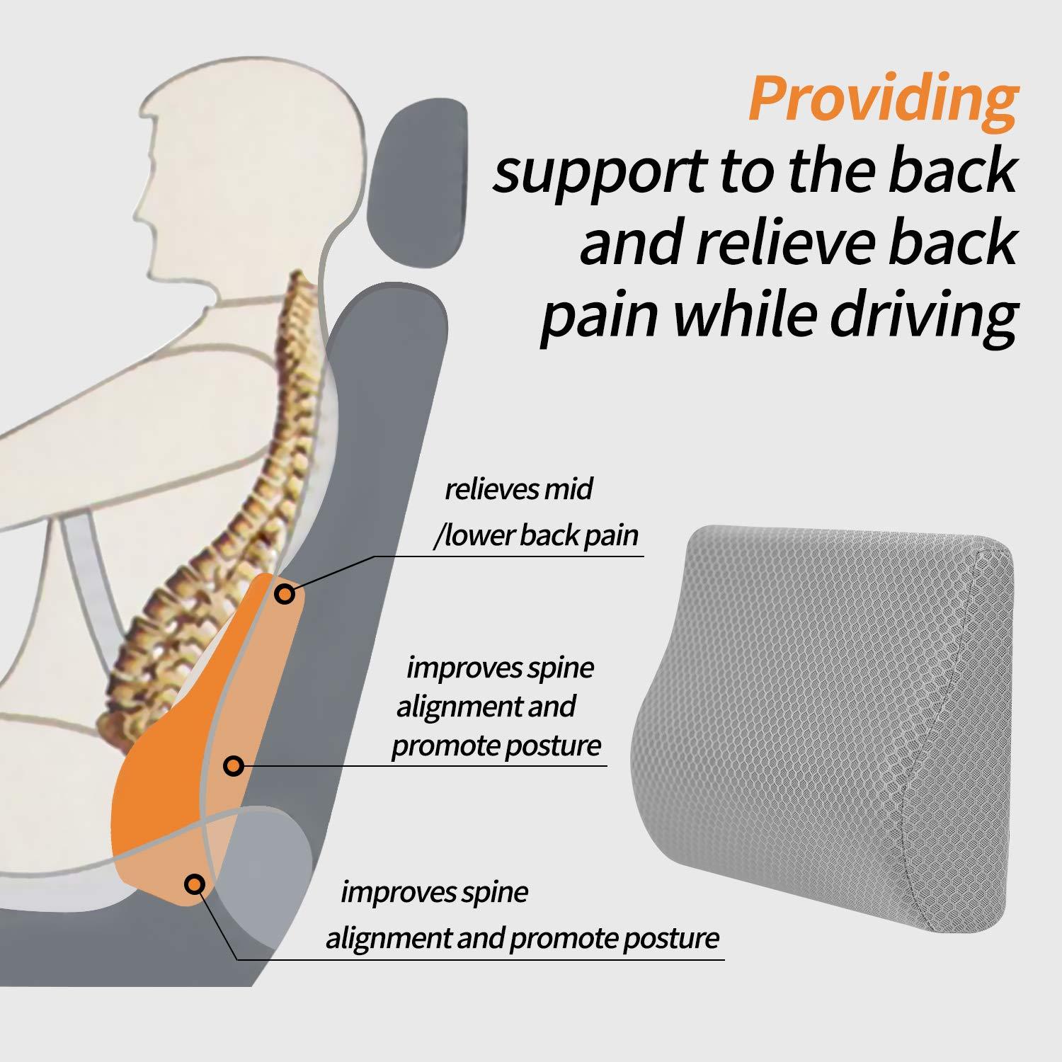 Livtribe Lumbar Support Pillow for Car,Memory Foam car back support,Mid/Lower Back Support Cushion for Car Seat (Grey) 3