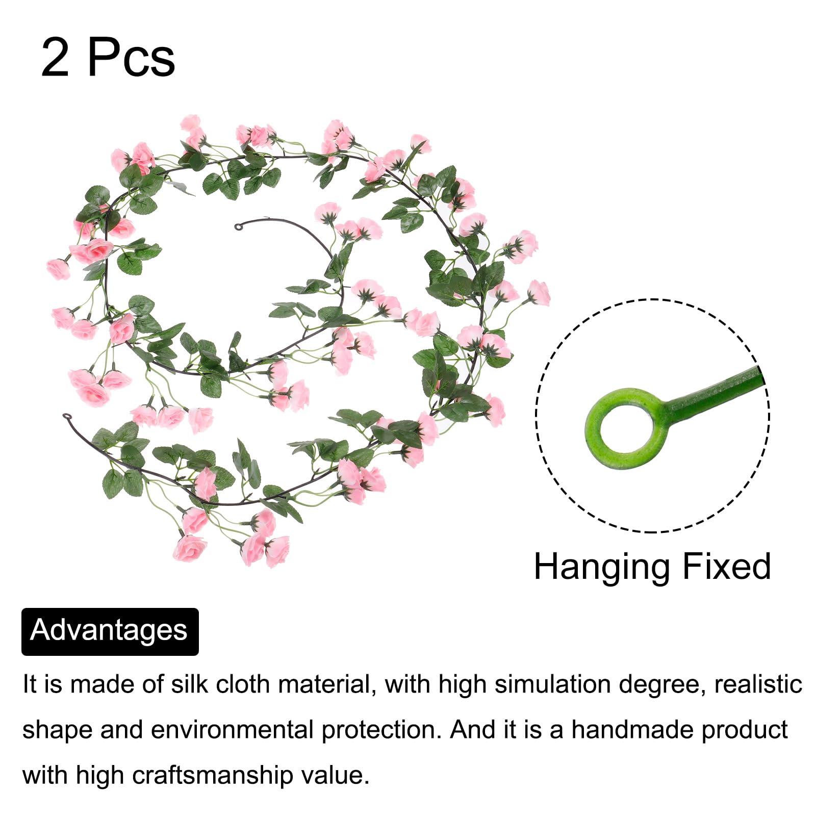 sourcing map Fake Rose Vine Garland Flower Artificial Flowers Plants Hanging Rose Ivy Silk 12FT 69 Flowers for Home Outdoors Wedding Arch Party Garden Office Decor Party Pink Pack of 2 3