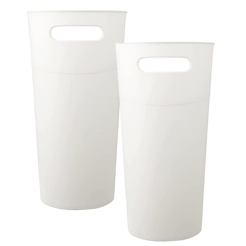 Caxmtu Small Bathroom Bin Plastic Bathroom Wastebasket 10 Litres Slim Garbage Container Bins with Handle for Home Kitchen Bathroom Bedroom Office, White, 2 Pack 4