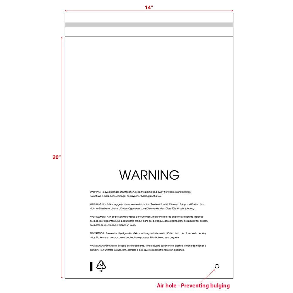 Lesibag 14” X 20” 100 Count Clear Poly Bags with Suffocation Warning for Packaging, T Shirts & Mailing - Permanent Adhesive (100 Count 14'' x 20'') 1