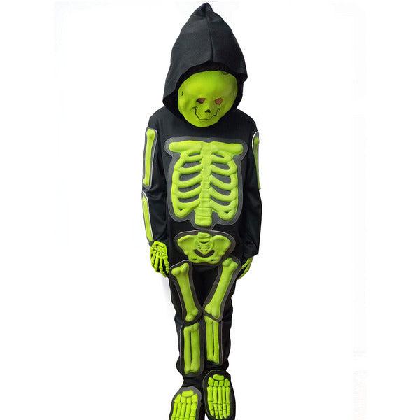 IKALI Kids Halloween Skeleton Costume, 3D Glow in the Dark Bone Jumpsuit 4pcs For Age 9-10 Years 3