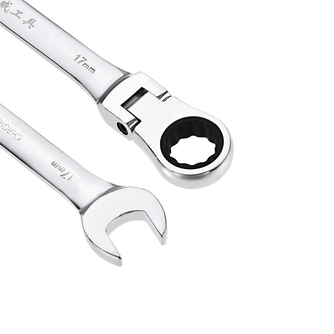 sourcing map 17mm Flex-Head Ratcheting Combination Wrench Metric 72 Teeth 12 Point Ratchet Box Ended Spanner Tools, Cr-V 2