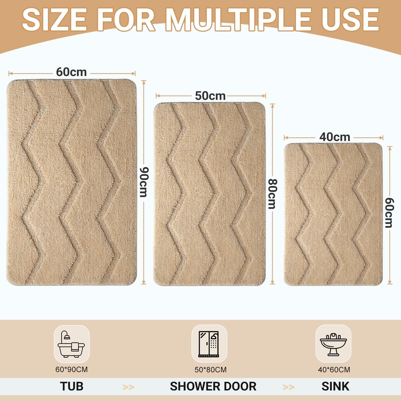 TOUPGIVME Bath Mats For Bathroom,40x60cm Extra Soft Absorbent Bathroom Mat,Machine Washable Quick Dry Bathmat,Non Slip Fluffy Bathroom Rug,Beige 1