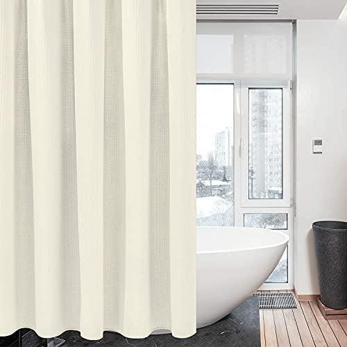 Shower Curtain for Bathroom with Metal Hooks Waffle Fabric Shower Curtain Heavy Duty Bath Curtain for Wet Room Bathtub Shower Stall, Weighted Hem, Water Resistant - 182 x 214cm (Cream) 1