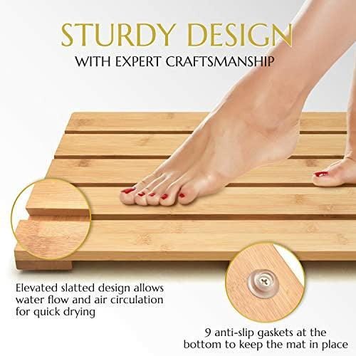 Signature Living Bamboo Bath Mat for Bathroom, Outdoor Shower, Spa (19.7? x 13? x 1.3?) Anti-Slip Wood Shower Mat - Protective, Water-Resistant Coating 2