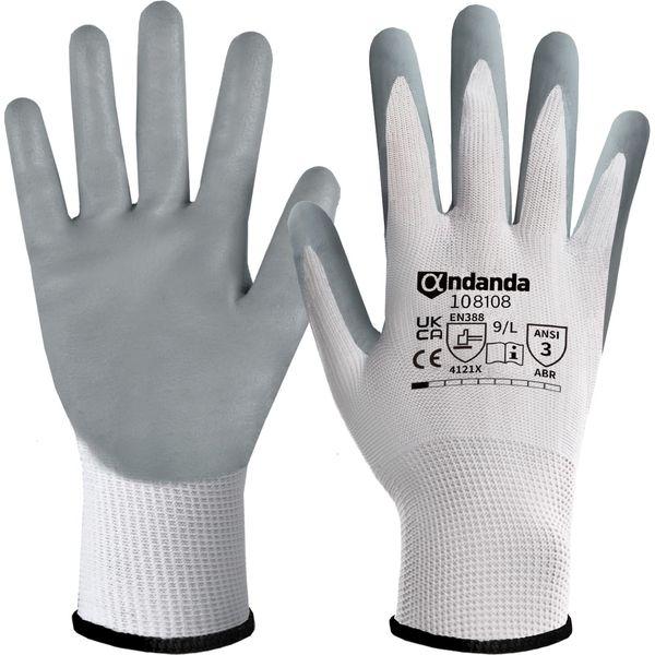 ANDANDA 12 Pairs Work Gloves, Nitrile Gloves, Gardening Gloves, Safety Work Gloves Suitable for General Duty Work like Warehouse/Garden/Logistics/Assembly/Utilities & Public Works, White/X-Large
