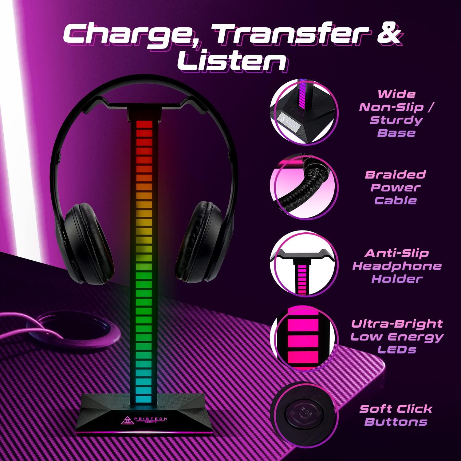 PrisTeam Gaming Headphone Stand And USB Hub - RGB Headset Stand PC Desk Accessories For Gaming - Works With PC, Xbox, Playstation And Nintendo - Gaming Headphones Holder - Gaming Accessories 1