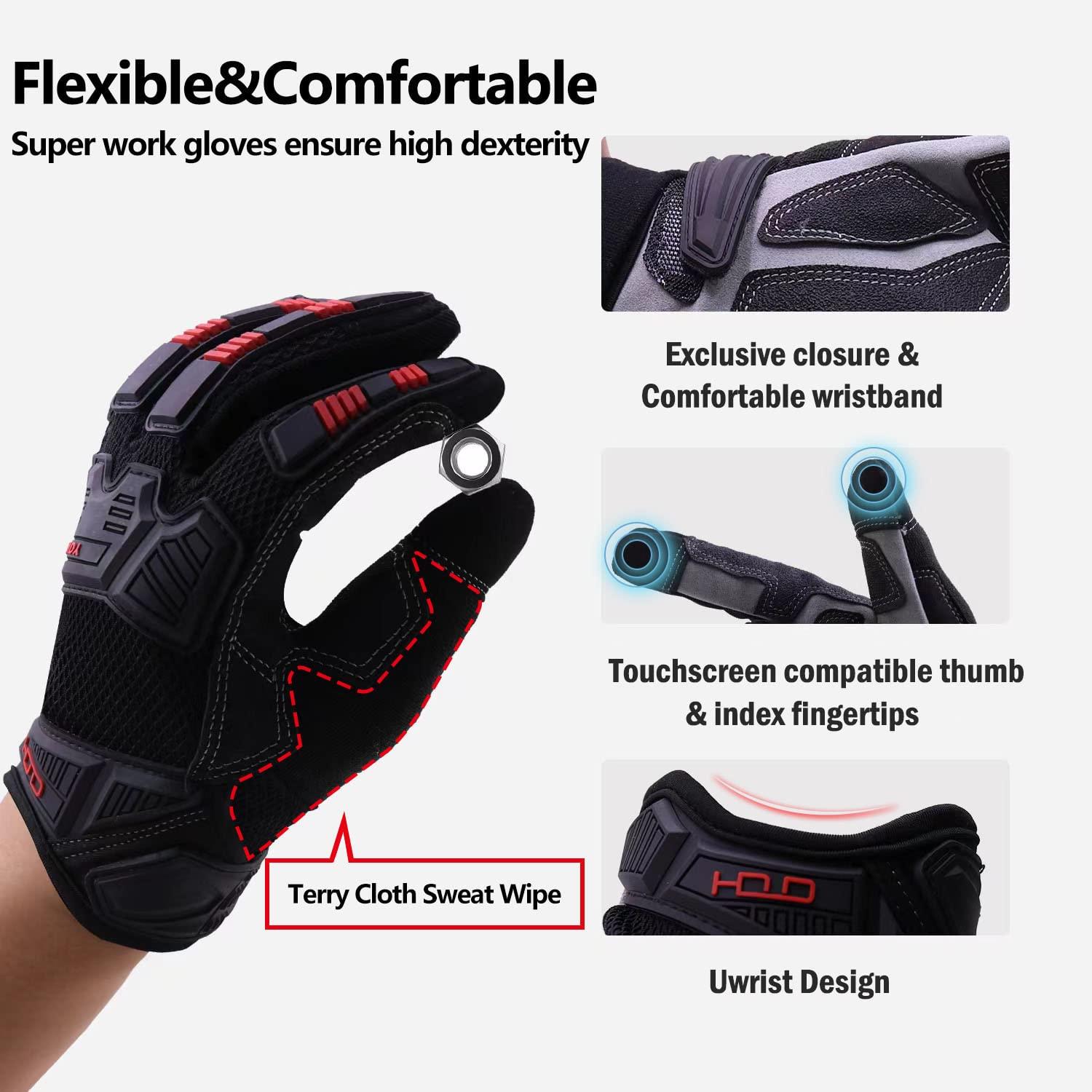 AIGEVTURE Heavy Duty Work Gloves Impact Reducing Work Gloves Synthetic Leather Impact Work Gloves Men, Mechanic Gloves, Sensitive Touch Screen Flexible Grip Gloves for Work 3