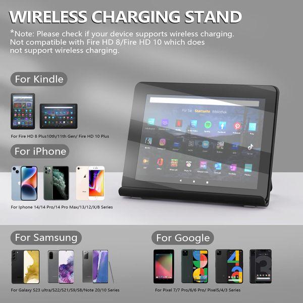 Foldable Wireless Charging Dock for Fire HD 10 Plus/Fire HD 8 Plus, for Kindle Paperwhite Signature Edition, Gcstnn Fast Wireless Charging Stand widely compatible with iPhone, Samsung Galaxy, Google. 4