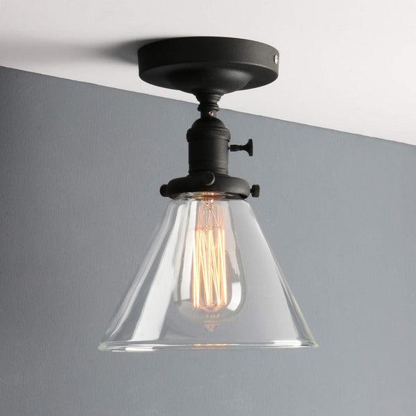 Phansthy Industrial Ceiling Light Fixtures with Switch, Funnel Clear Glass Hallway Lighting Close to Ceiling E27 Base, Flush Mount Hanging Lamp Suitable for Kitchen Loft Cafe Bar (Black) 1