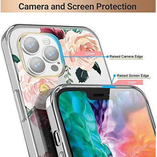 luolnh Compatible with iPhone 12 Mini Case with Flowers,for Girl Women,Shockproof Clear Floral Pattern Hard Back Cover for iPhone 12 Mini 5.4 inch 2020 - Big Rose 4