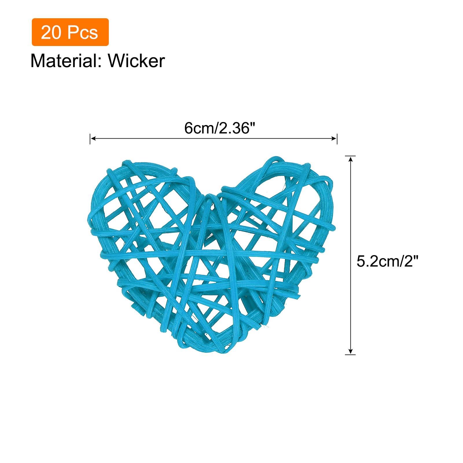 sourcing map 20Pcs Heart Shaped Rattan Ball Vase Filler Natural Rattan for Valentine's Day Decoration Wedding Home Decoration Light Blue 2.36 in 1