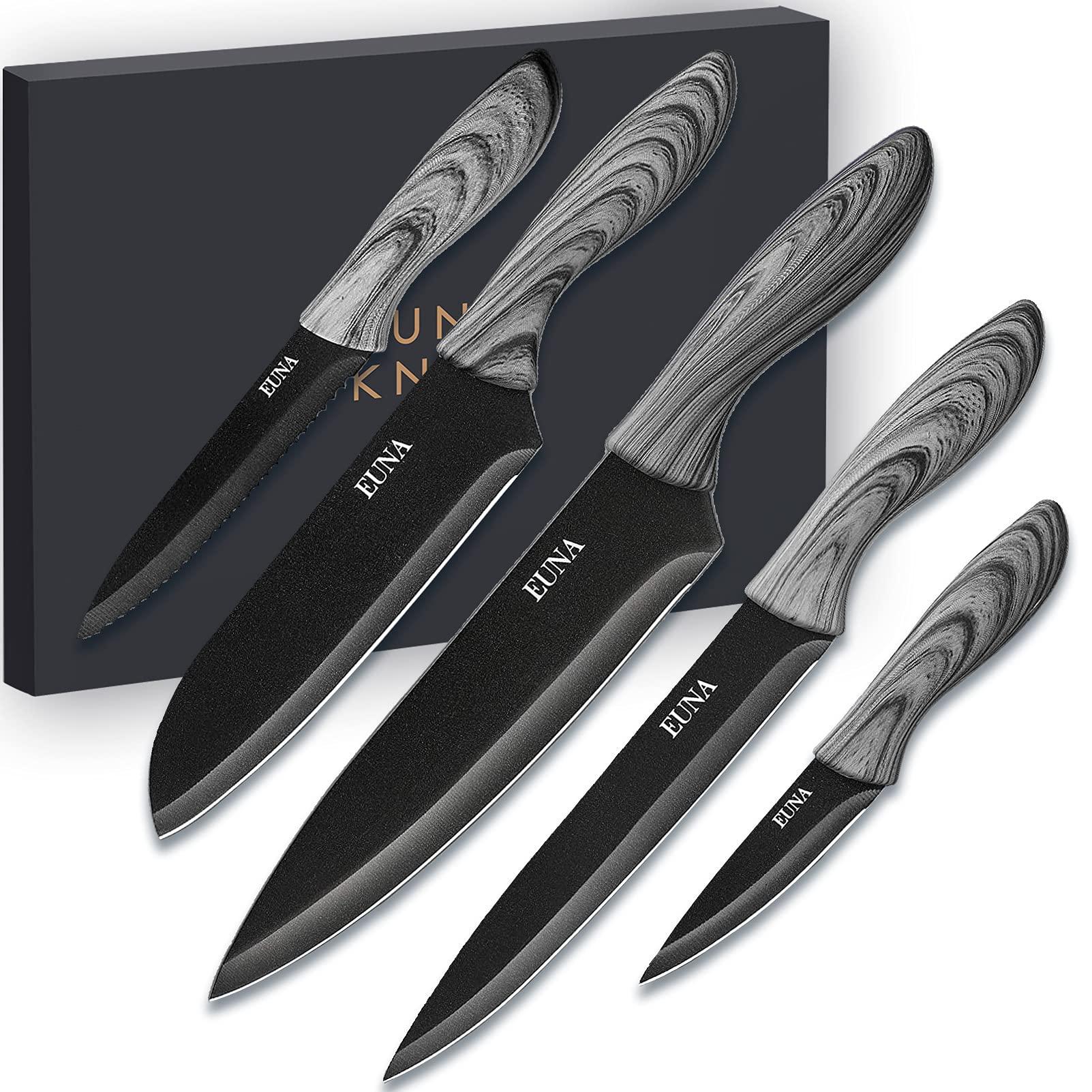 EUNA 5 Pieces Kitchen Knives with Gift Box Stainless Steel Blades Kitchen Knife Sets for Professional Chefs Cutlery Set Sharp Knife Set for Multipurpose Cooking Space Silver 0