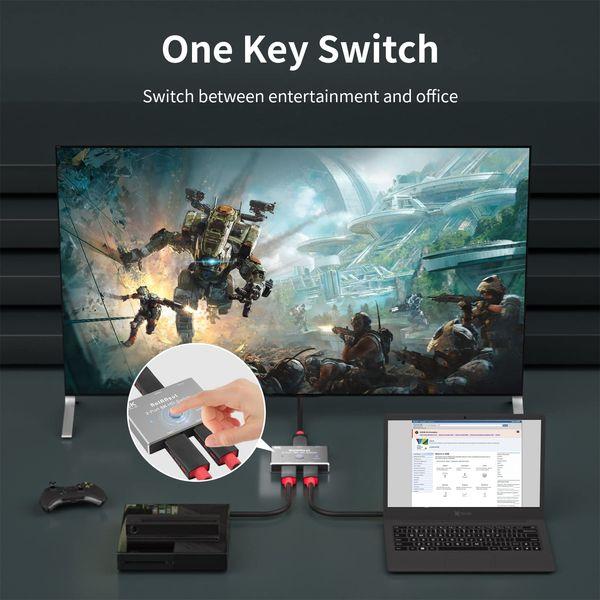 8K HDMI 2.1 Switch Splitter 2 in 1 Out, BolAAzuL HDMI 2.1 Switcher Adapter -Silver- 8K@60Hz 4K@120Hz 48Gbps 2 Way HDMI a/b Switch 2 Input 1 Output for X-Box PS5 PS4 Blue-ray Player Projectors Monitors 3