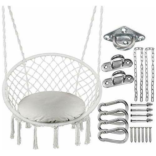 Greenstell Hammock Chair Macrame Swing with Hanging Kits, Hanging Cotton Rope Swing Chair, Comfortable Sturdy Hanging Chairs for Indoor,Outdoor,Bedroom,Patio,Yard, Garden,Home,290LBS Capacity (Beige) 0