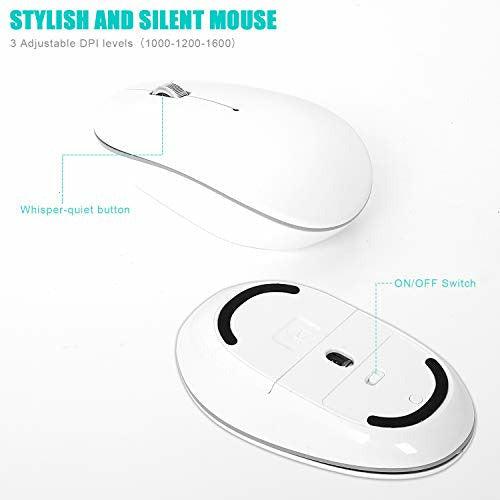Wireless Keyboard and Mouse, Full Size Keyboard Mouse Set Compact UK Layout 2.4Ghz USB Receiver for PC Laptop Tablet Windows Mac -Silver White 3
