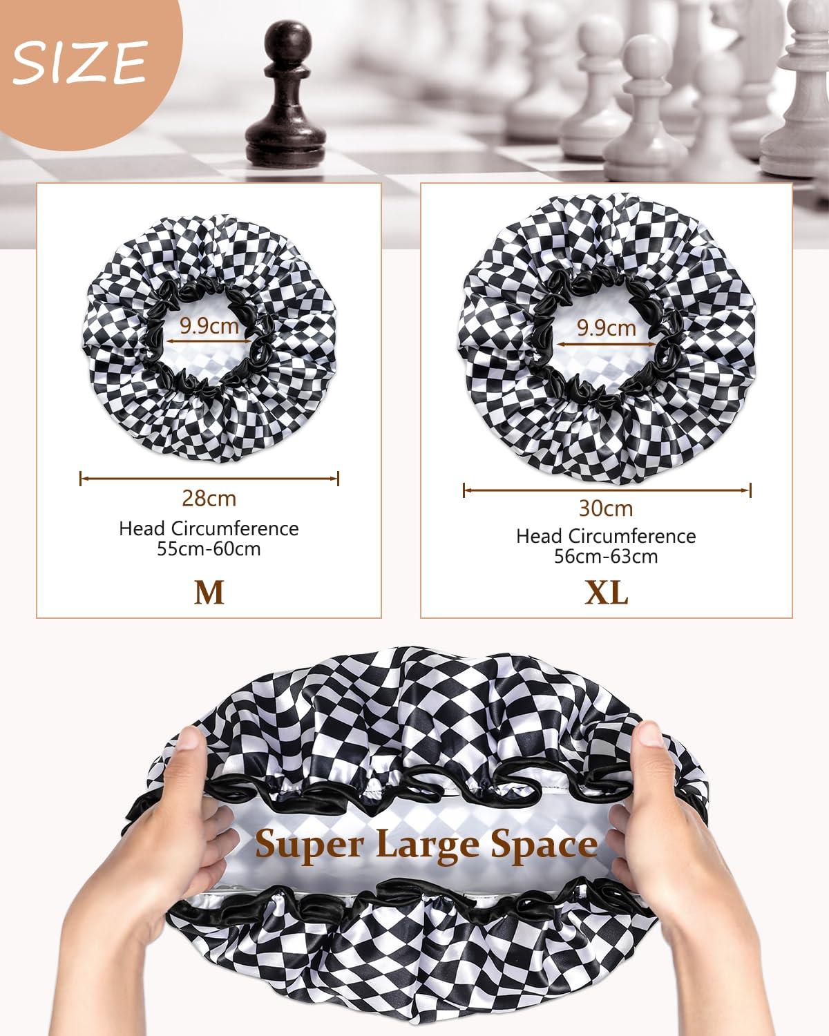 mikimini Shower Cap for Women, Double-layer Waterproof, Reusable, Washable Hair Cap for Short Medium Hair, Black and White Checkered Design - Contemporary and Chic Accessories, 2 Pack 1