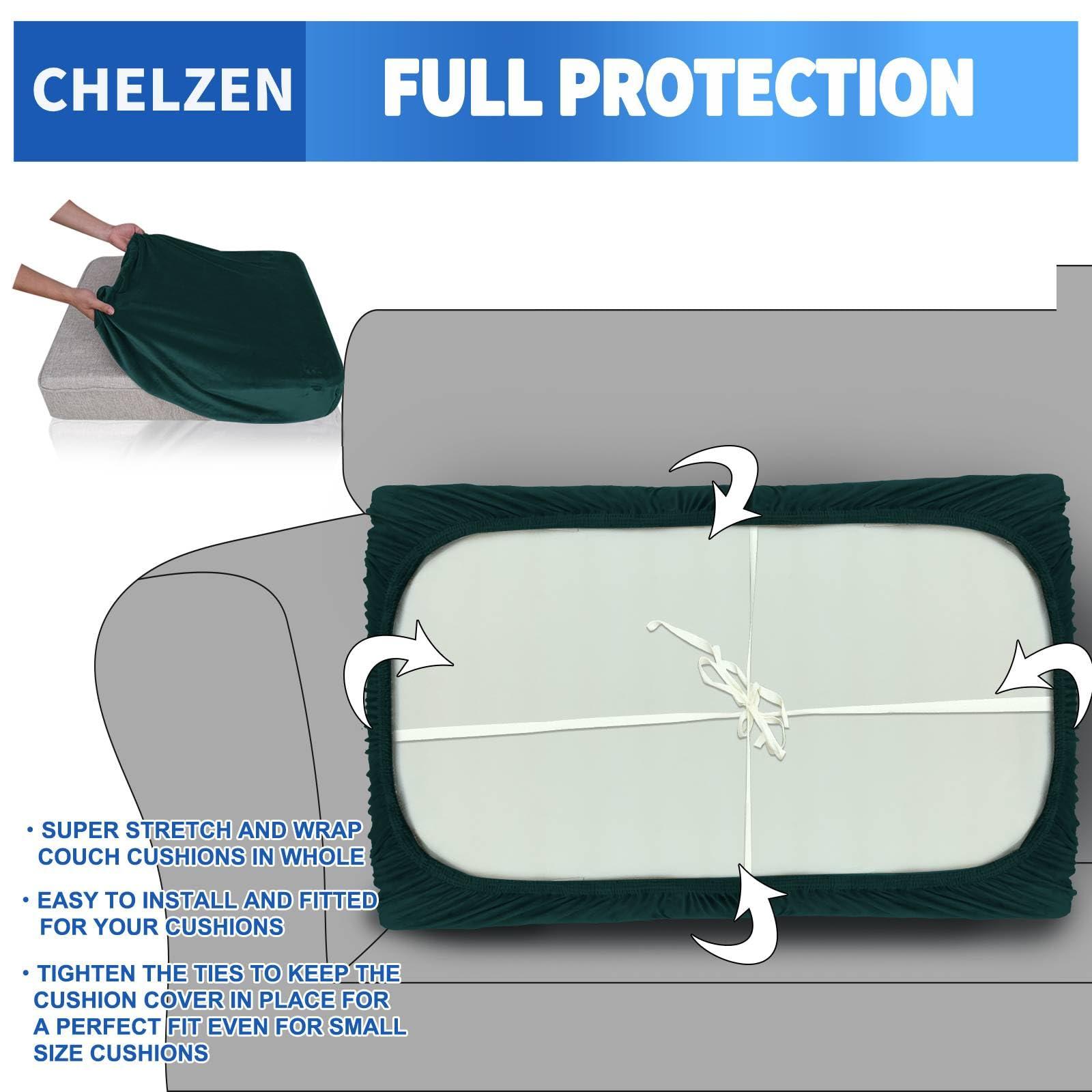 CHELZEN Velvet Sofa Seat Cushion Cover, Stretch Sofa Cushion Slipcovers, Soft Couch Cushion Covers, L Shaped Chaise Longue Furniture Protector (Chaiselounge, Blackish Green) 2