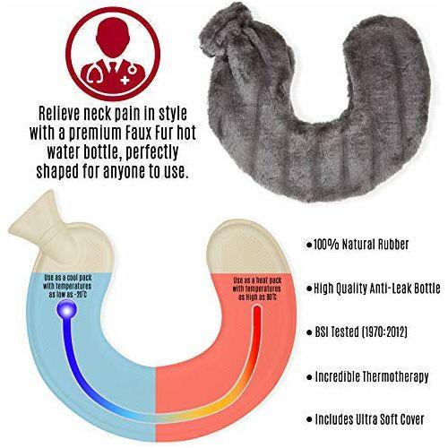 CityComfort Neck Hot Water Bottle with Removable Fleece Cover, Wrap Around Hot Water Bottles for Body, Neck and Shoulder - Pampering and Gift Idea for Him and Her (Dark Grey) 2