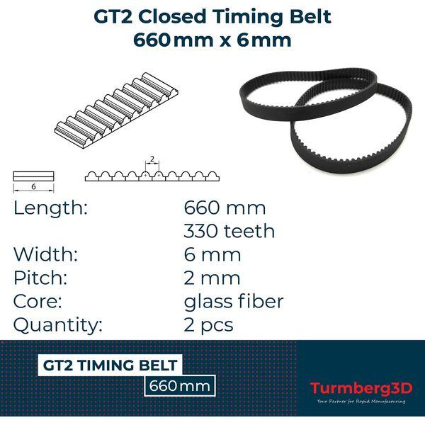 GT2 Closed Timing Belt 6 mm Wide, 2 pieces each (660mm) 2