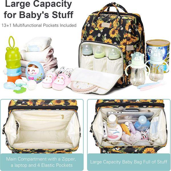 Nappy Changing Bag Backpack, Baby Diaper Bag with Changing Pad, Multi-functional Travel Baby Bag with Portable Bed, Stroller Strap and Bottle Holder for Mom Dad 1