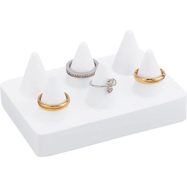 CRASPIRE 6 Slot Finger Rings Diaplay Counter Stand Gesso Cone Ring Jewelry Show Holder Organizer Rack Showcase Storage Tray Trade Countertop for Women Retail Necklaces Bracelet Home Decor