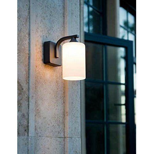LASIDE Outdoor Wall Lights, Anthracite Grey E27 Glass Lantern Outside Wall Lights Electric, IP44 Waterproof Aluminium Garden Wall Lights Mains Powered for Patio, Terrace, Balcony, Porch, Garage 4