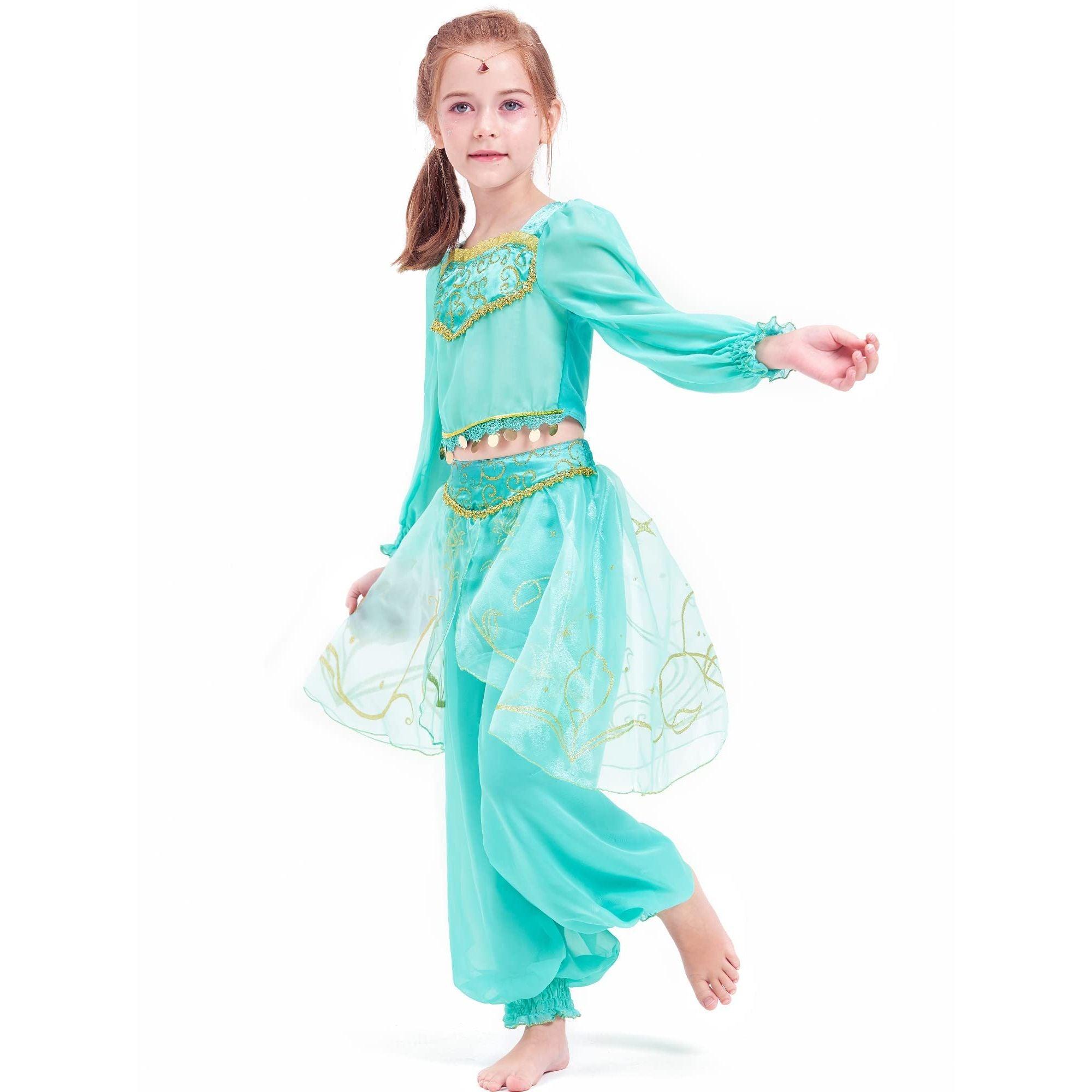 IKALI Girls Jasmine Costume Classic Princess Dress Toddler Gift Fancy Dress Up for Halloween Birthday Party 3-4Y 4