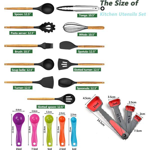 alitade 21pcs Silicone Kitchen Cooking Utensil Set Spatula Nonstick Cookware Kit with Measuring Wooden Spoons Gadgets Tools 3