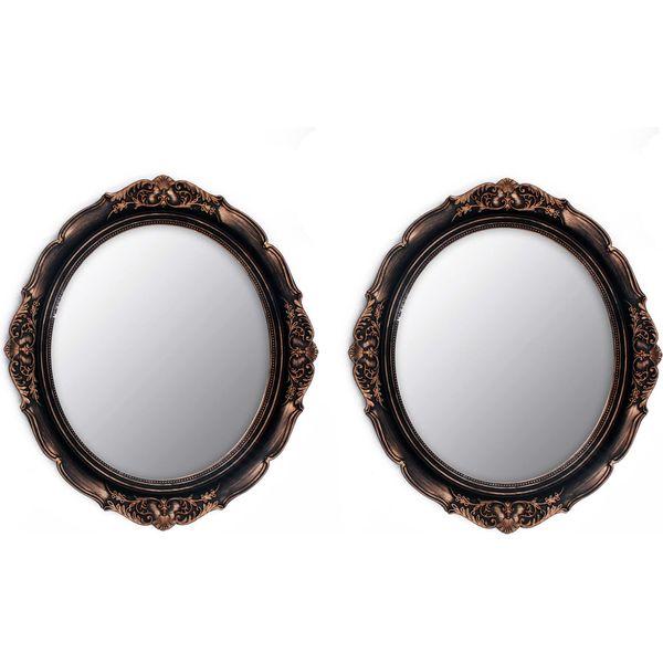 YCHMIR Decorative Mirror Vintage Mirror Hanging Mirror 37.6 x 33.3 cm Oval Mirror Brown Pack of 2 0