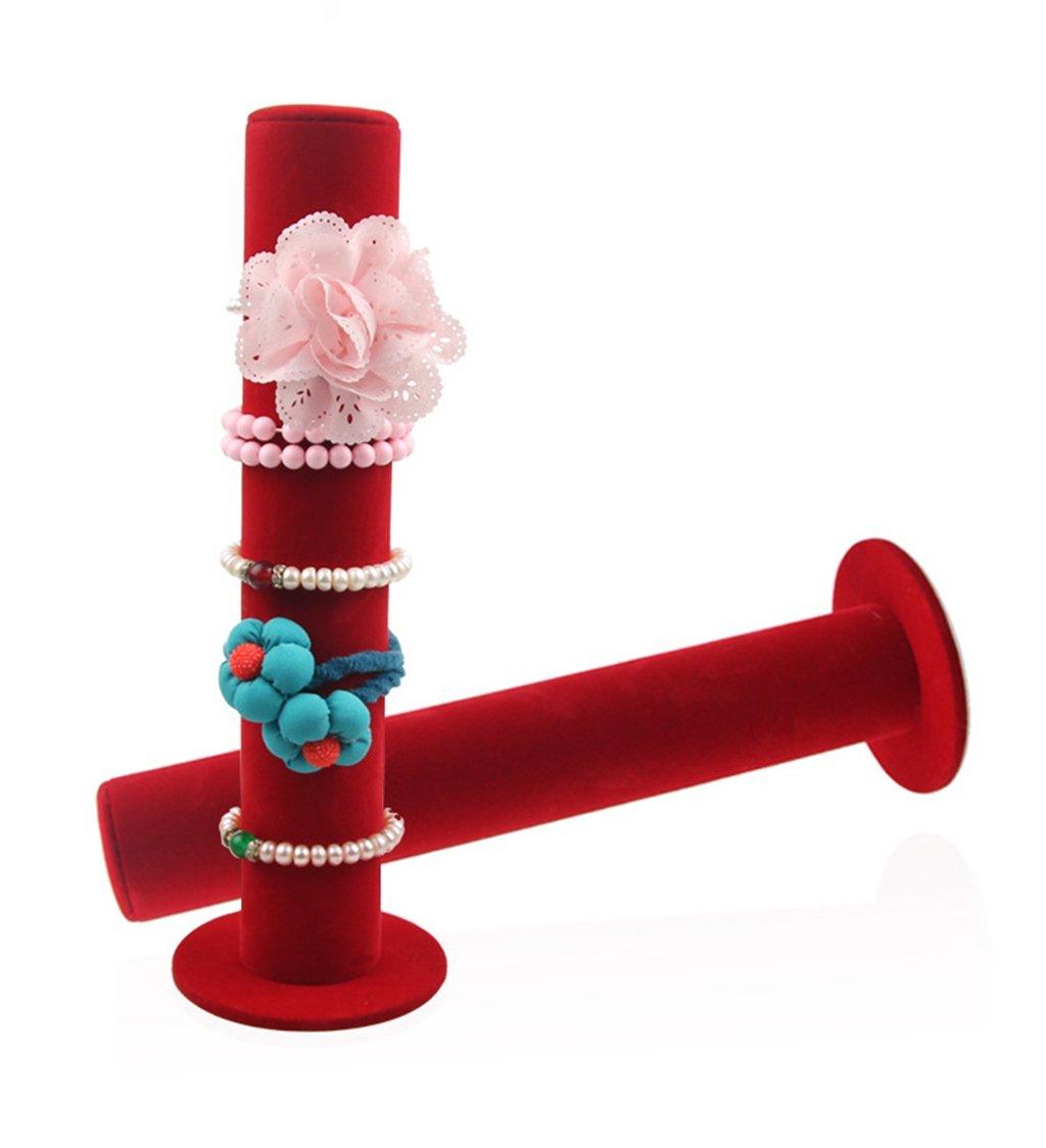 Bocar Velvet Vertical Tower Jewelry Bracelet Display Stand Bangle T-Bar Display Holder (CTZ-red) 4