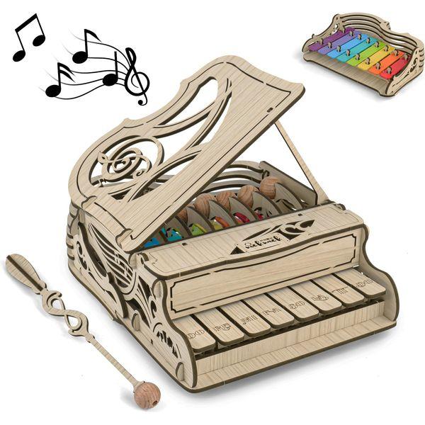 nicknack 3D Wooden Puzzles for Adults Teens |3D Wooden Puzzle Musical Model Kits with Piano, Music Box and Wood Xylophone | DIY Model Kit | 2 Modes of Playing-Light