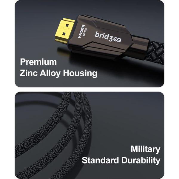 BRIDGEE Certified Ultra High Speed HDMI Cable (9.84ft/3m), HDMI 2.1 Cable Compatible with PS5 Xbox Series X 8K TVs, Supporting 48Gbps 8K@60Hz 4K@120Hz Dynamic HDR 10, eARC, VRR, ALLM 2