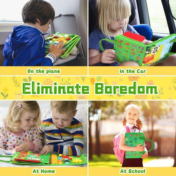 ACDAY Activity board for 1 year old, 25 in 1 Montessori Busy Board Toys for 2 3 4 Years Toddlers Baby Quiet Book Sensory Board Autism Educational Preschool Learning Life Travel Toys Gift Girls (Green) 3