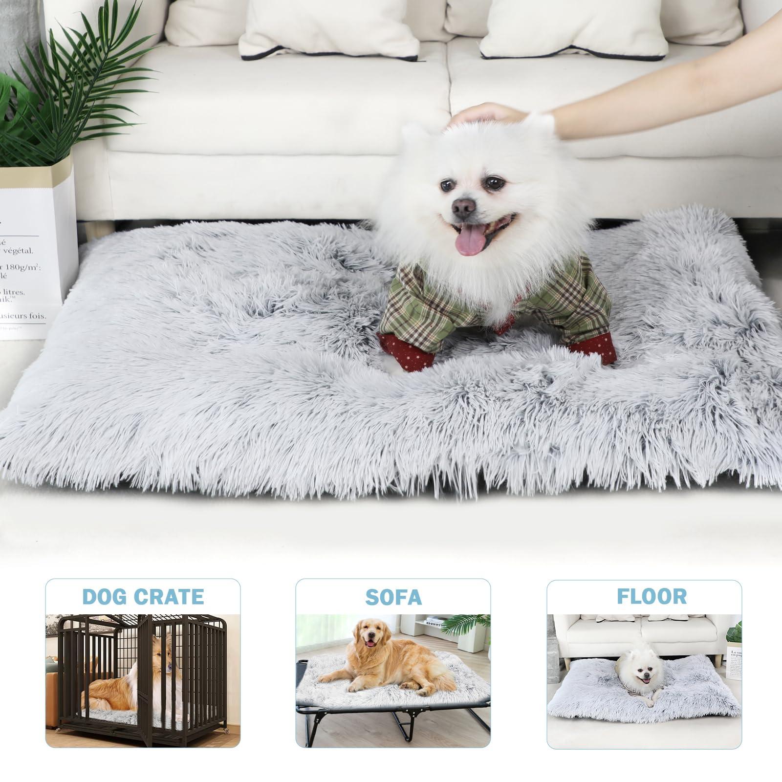 Nepfaivy Large Dog Bed Washable - Calming Anti Anxiety Dog Bed, Fluffy Dog Crate Mattress Cushion with Non-slip Bottom for Medium and Large Dogs and Pets, Gradient Grey, 93x65cm 4