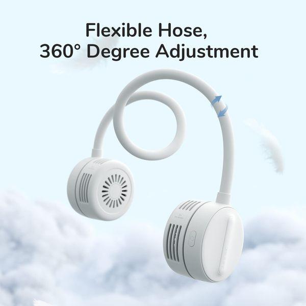 JISULIFE Portable Neck Fan, Personal Neck Fan Cooling, 360°Rotate Face Fan Neck, USB Rechargeable, Bladeless Hanging Neck Fan, 2 Air Outlet, Flexible Hose, Hands Free Around Neck Fan for Women-Grey 1