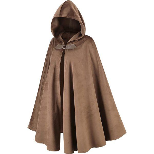 maxToonrain Medieval Costume with Hood Northern Knight Renaissance Hooded Cloak Vintage Gothic Witch Wizard Victorian Halloween Fancy Dress Costume (Brown,102cm-Men) 1