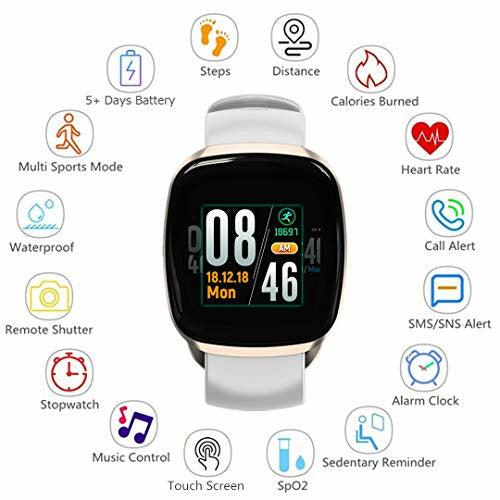 Smart Watch, Fitness Tracker Watch Touch Screen with Blood Oxygen Pressure Heart Rate Sleep Monitor Pedometer Call SMS SNS Alert Music Control Waterproof for Men Women Compatible with Android IPhone 1