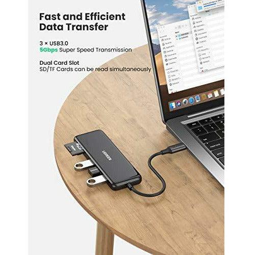 UGREEN USB C Hub 6 IN 1 Glassy USB C Multiport Adapter, 4K@60Hz HDMI, 5Gbps USB 3.0 Hub, SD TF Card Reader, Compatible with MacBook Air/Pro 2020, iPad Pro 2018/20, Dell XPS, Surface Go2/Pro 7/Book 3 3