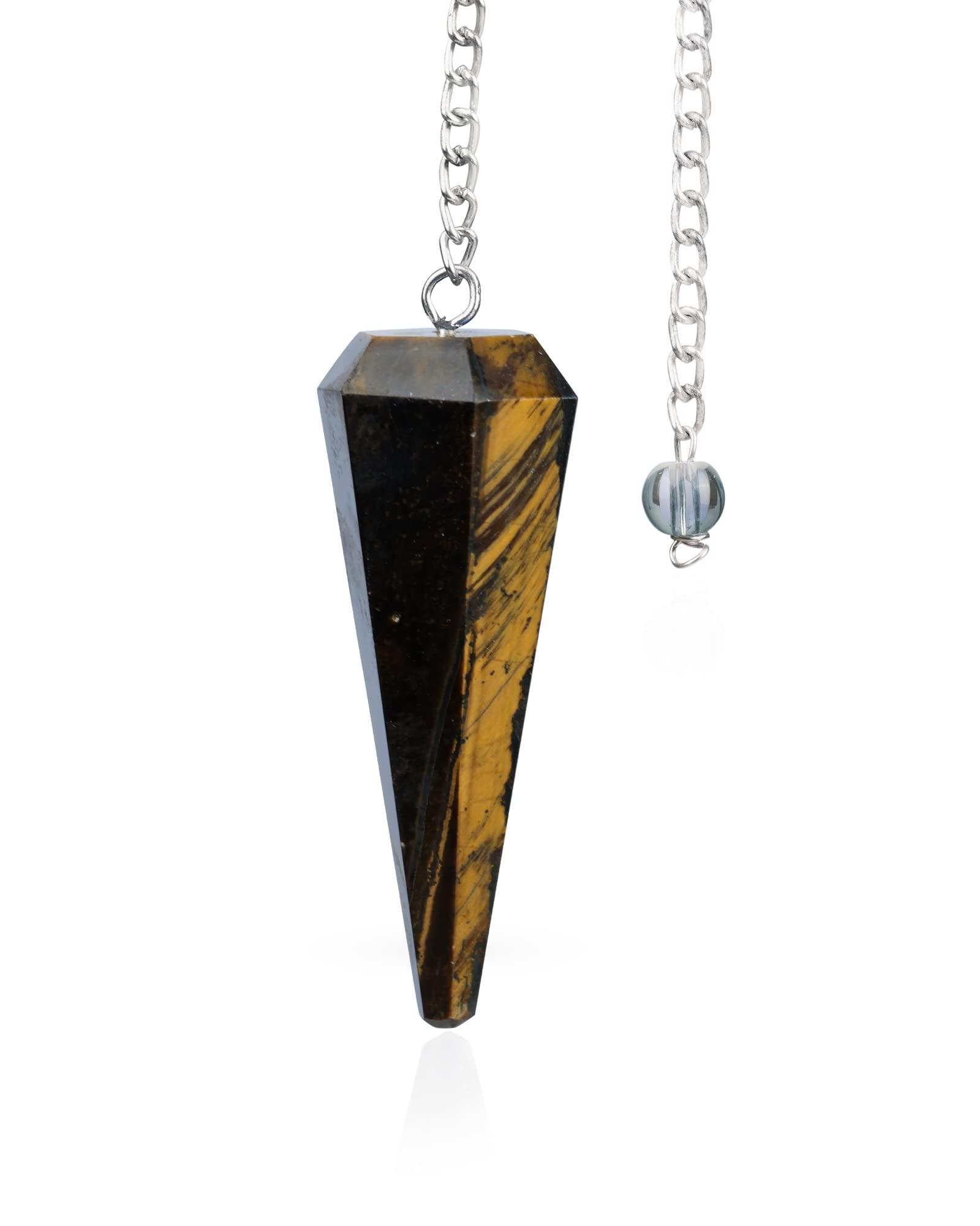 Tigers Eye Crystal - Reiki Pendulum - Witchcraft Supplies - Reiki Crystals for Healing - Good Luck Gifts - Tigers Eye Natural Crystals - Meditation Tools - Crystal Point - Spiritual Items