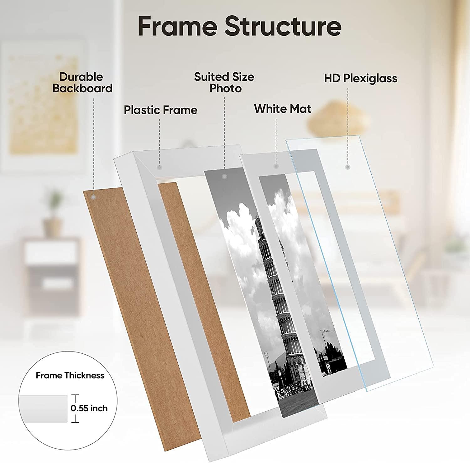 Nacial Set of 4 White Photo Frames 8 x 10 Modern Design, Home Décor 8x10 Picture Frames For Picture/Photo/Poster, 8x10 Photo Frame With Mount For 7x5 Photo, with Bracket and Mounted Hook 6