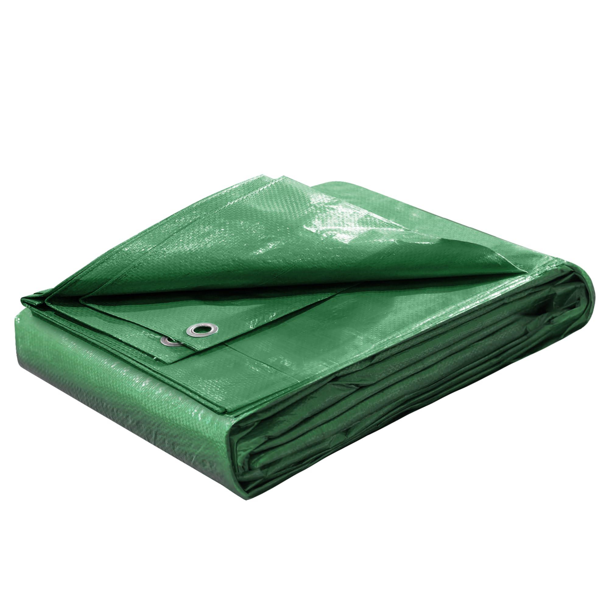 STARPYNG Tarp Cover Waterproof,100g/m²Extra Heavy Duty Poly Tarps Cover Suitable for Reinforced Edges of roofs, Camping, Patios, Swimming Pools, Boats (Green, 20'x30'（6.1 * 9M）)