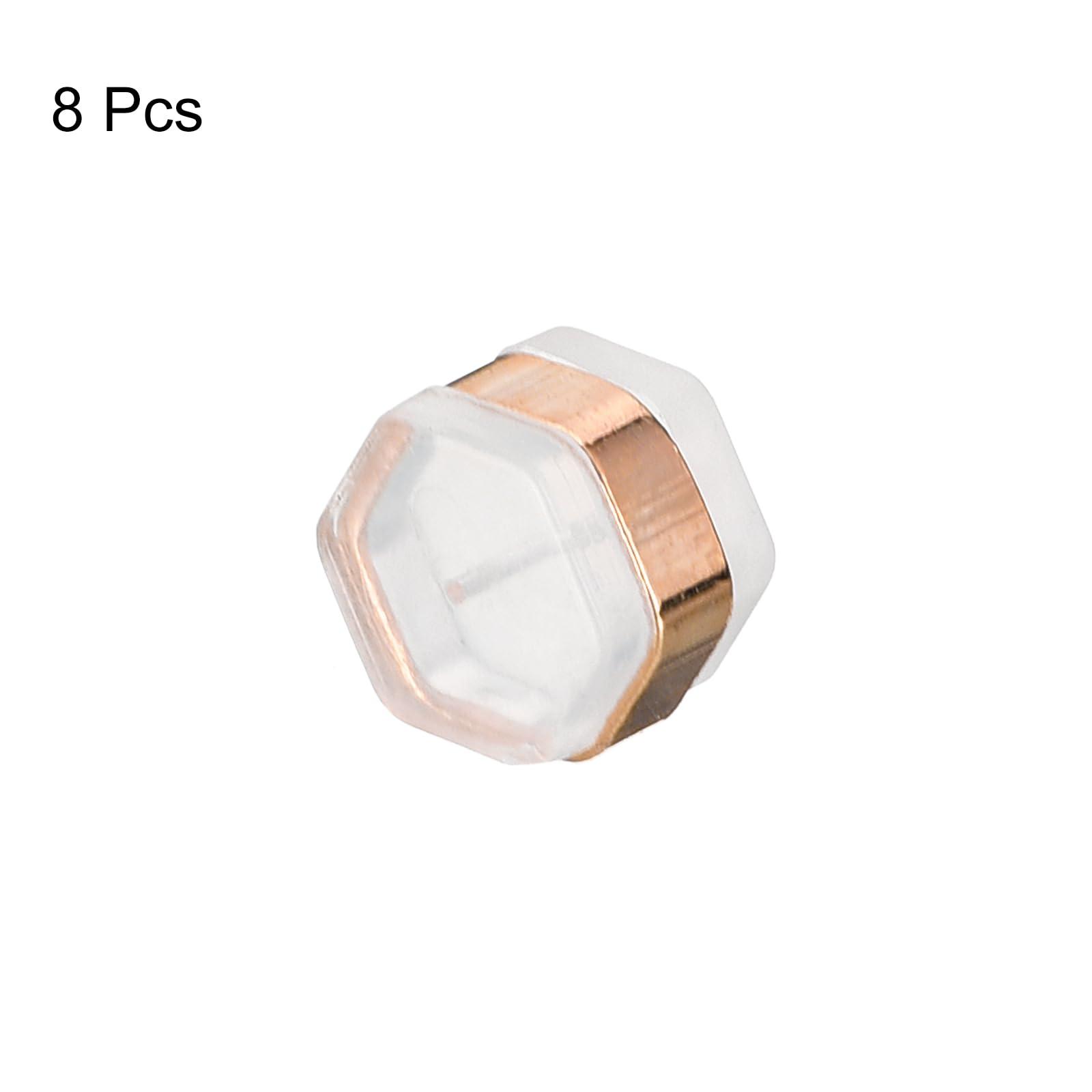 sourcing map 8Pcs Silicone Earring Backs, Soft Clear Earring Stoppers Replacement Hexagon Rubber Earring Backs for Studs Fish Hook Earrings, 4.6mm Rose Gold 2