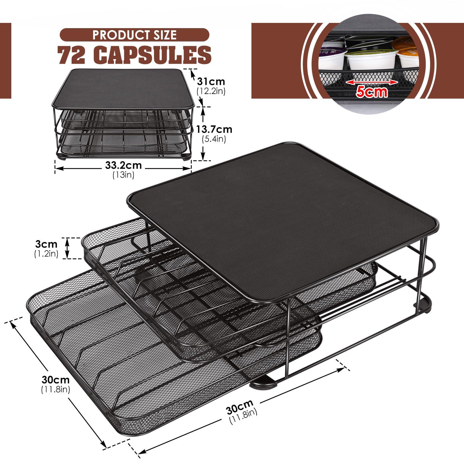 HEVOL Coffee Capsule Drawer, 2-Tier Coffee Pod Holder for Dolce Gusto, 72 Vertuo Capsules Storage Organizer with Non-Slip Feet & Coffee Machine Stand for Kitchen Office 1